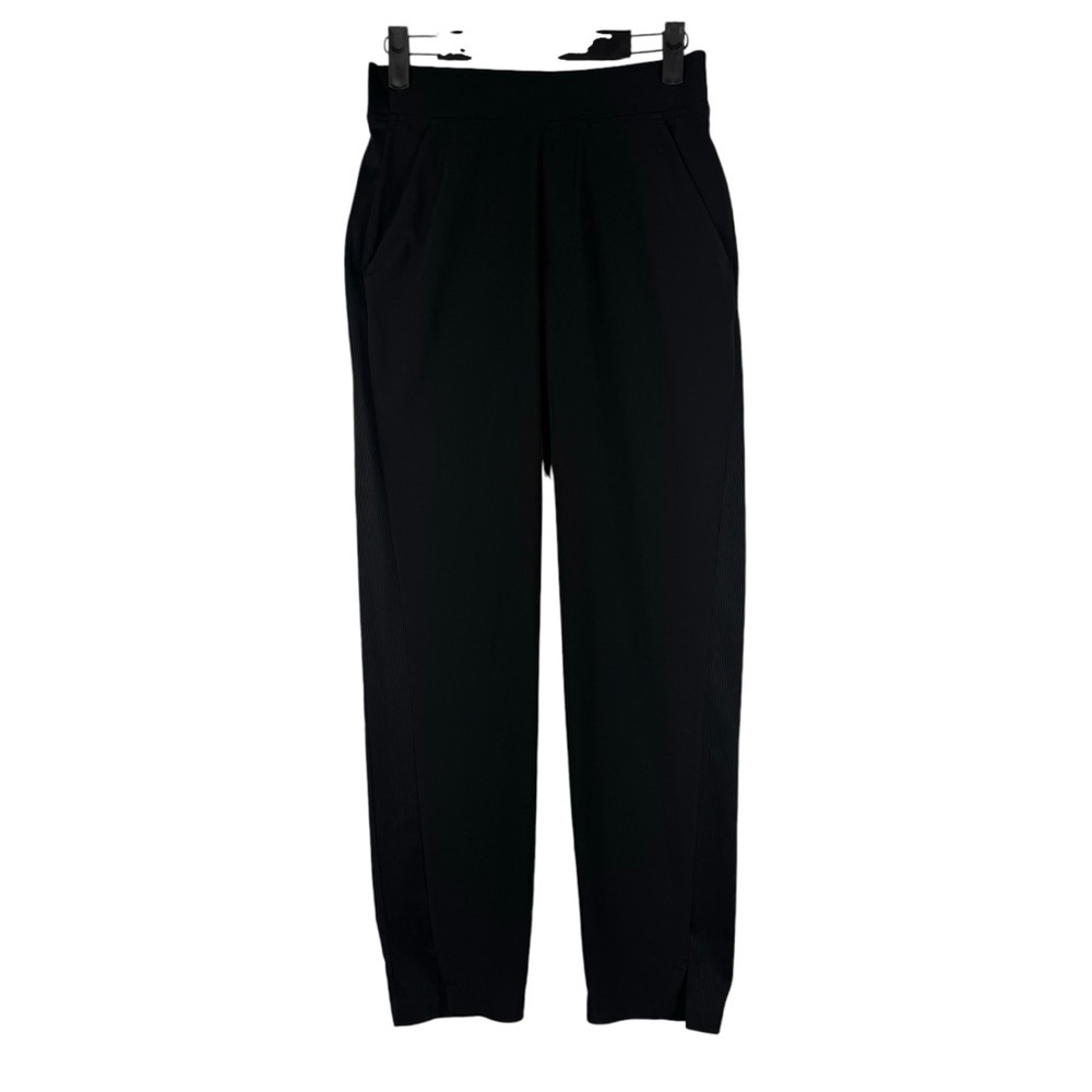 Athleta Brooklyn Ankle Pant Size 00 Black Pull on Slim Leg Knit Ribbed Panels - Picture 4 of 10